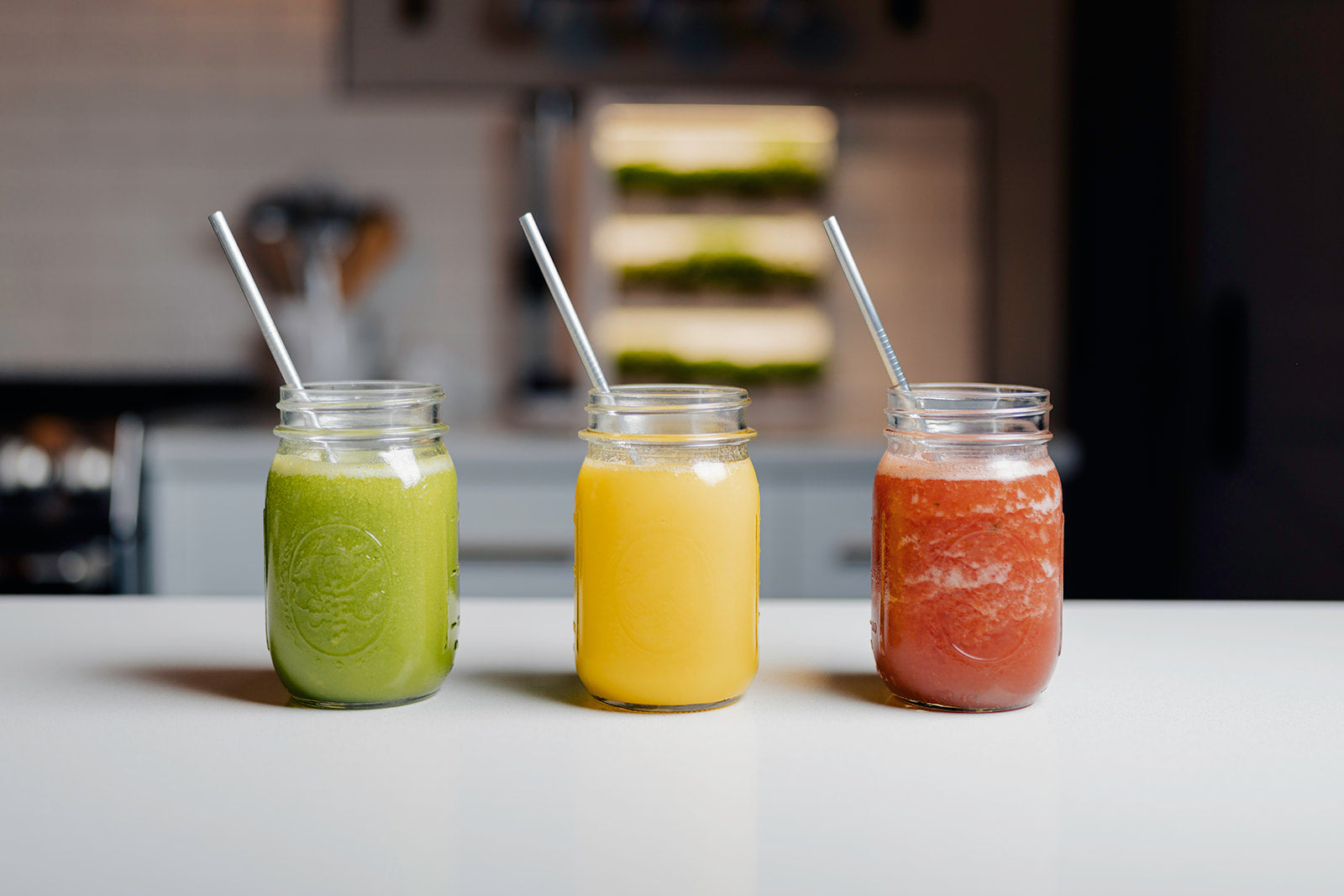 healthy microgreen smoothies on clean counter